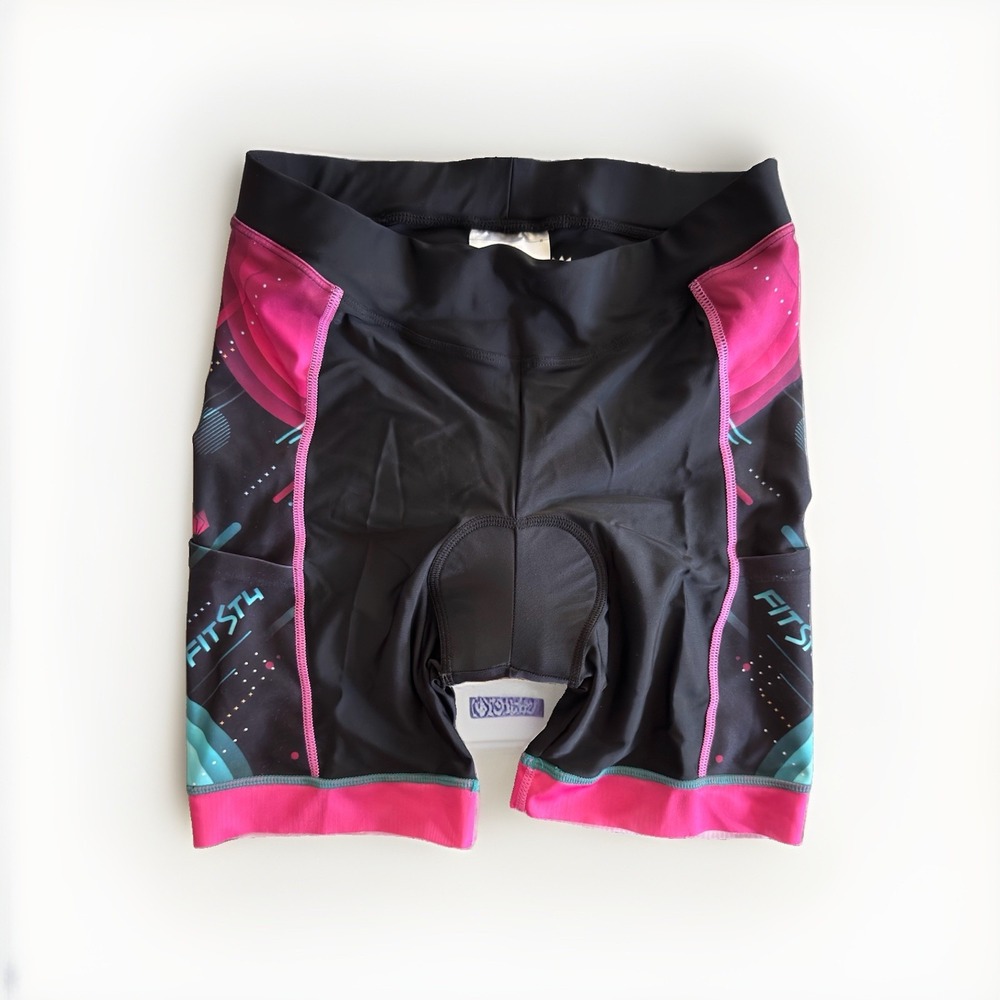 FitsT4 Women's Cycling Shorts XL Padded Biking Shorts Pink/Black Side Pockets